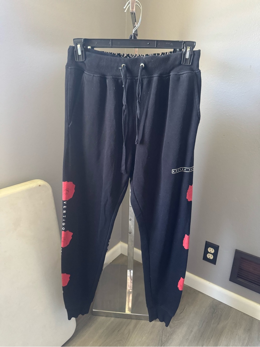 Empyre Black Joggers with Red Rose Prints